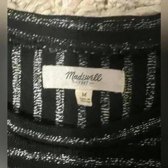 Madewell Marled Stripe Boxy High Low Long Sleeve Sweater in Black White M (C115) - Picture 9 of 10